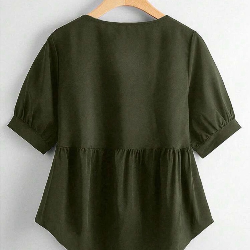 Clasi Plus Solid Ruffle High-Low Hem Blouse, Peplum Top - Picture 2 of 4
